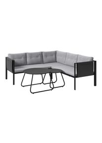 Beldano Loungegarnitur , Grau, Schwarz , Metall, Textil , 5-teilig , Füllung: Schaumstoff,Polyester , 186.5x186.5 cm , Gartenmöbel, Loungemöbel,