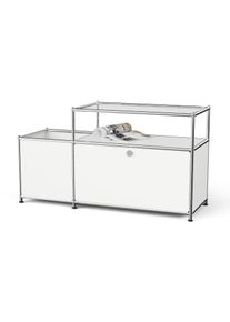 Tchibo - Kovová nízka skrinka »Cn3« s výklopným priečinkom a sklenenou doskou - farba: biela