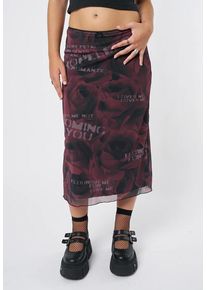 Minga London - Hopeless Romantic Rose Mesh Midi - Kjol - vinröd - XL - 100% Polyester,95% polyester, 5% elastan,Maska