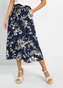 Gonna lunga in viscosa con cinta comoda e laccetto da annodare, Blu, Taglia 48, bonprix