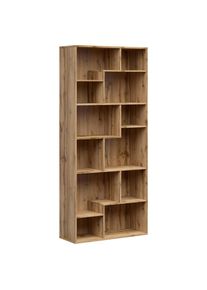 Regal , Eiche Wotan , Holzwerkstoff , 8 F&auml;cher , 87.5x197.5x33.5 cm , Wohnzimmer, Regale, B&uuml;cherregale