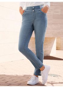 Dames Jeans met jersey-comfortband in blue-bleached ,maat 36, WITT, 81% Katoen, 17% Polyester, 2% Elastan