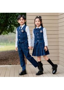 Kids British Plaid Vest Shirt Suit Pants Girls Waistcoat Blouse Skirts Children School Uniform Boys Korean Students Clothes Set
