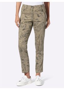 Heine Dames Cargobroek met glitterdetails in sesam/antraciet bedrukt ,maat 42, Witt, 63% Katoen, 35% Lyocell, 2% Elastan