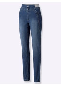 Dames Jeans met jersey-comfortband in blue-stonewashed ,maat 20, WITT, 81% Katoen, 17% Polyester, 2% Elastan