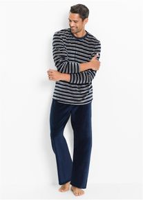 Långärmad pyjamas i mjuk plysch - blå - storlek 48/50 (M) - bonprix