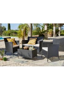 Ambia Garden Gartenset , Creme, Schwarz , Metall, Kunststoff, Glas, Textil , 7-teilig , Füllung: Schaumstoff , Tisch mit Glasplatte , Gartenmöbel,