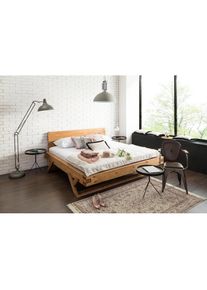 Salesfever , Massivholzbett »Eik: Elegantes Massivholzbett«, Tradition trifft Moderne: Unikates Balkenbett mit Y-Füßen , natur
