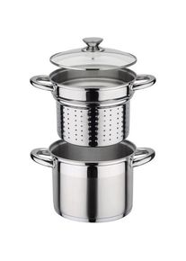 GSW Set 3tlg Pastatopf Edelstahl Induktion Treviso Ø 22 cm, Pfanne + Kochtopf, Silber