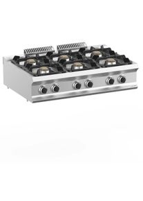 MBM Fourneau à gaz inox - 6 brûleurs - 73/110 cm - 33 kw - Lux 700 | Professionnel | HoReCa | CHR