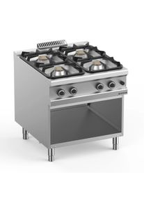 MBM Fourneau à gaz inox - 4 brûleurs - sur meuble ouvert - 90/80 cm - 36 kw - série 98 | Professionnel | HoReCa | CHR