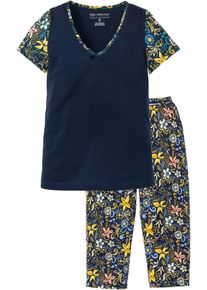 bonprix Mujer, Pijama capri con mangas cortas, de algodón puro, azul, 36/38
