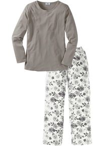 bonprix Mujer, Pijama largo de flores, gris, 40/42