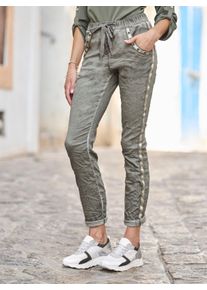 Heine Dames Comfortbroek in oil dyed-wassing in kaki ,maat 34, Witt, 81% Katoen, 17% Polyester, 2% Elastan