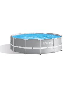Intex 26716GN Prism Frame Pool, 366x99cm, rund, Kartuschenfilter, hellgrau