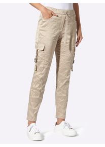 Heine Dames Broek in crashlook in sesam ,maat 34, Witt, 96% Polyester, 4% Elastan