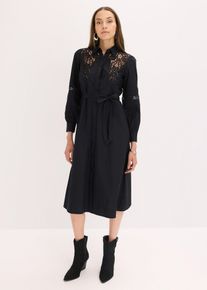 bonprix Mujer, Vestido midi con inserto de encaje de algodón, negro, 42