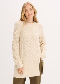 bonprix Długi sweter z lejącej mieszanki wiskozy, beżowy, 36/38