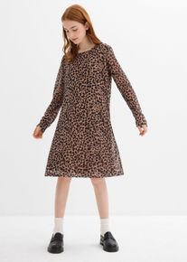 bonprix Vestido corto de malla, marrón, 140/146