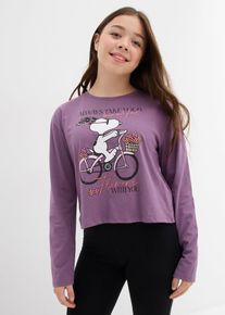 bonprix Camiseta de manga larga de algodón puro con estampado de Snoopy, púrpura, 140/146