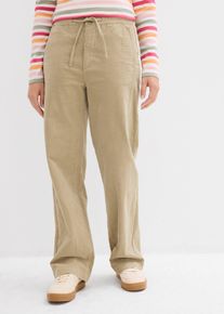 bonprix Mujer, Pantalón de pana de mezcla de algodón, beige, 48