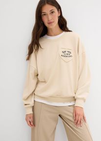 bonprix Mujer, Sudadera oversize en suave mezcla de algodón, beige, 40/42