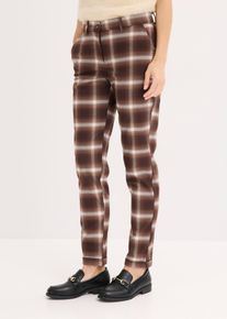 bonprix Mujer, Pantalón de cuadros con dobladillos, marrón, 48