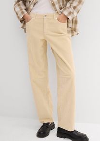 bonprix Mujer, Pantalón de pana barrel, mid waist, beige, 44