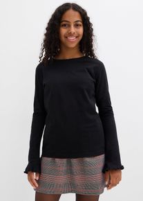 bonprix Camiseta de manga larga de mezcla de algodón orgánico elástico, negro, 140/146