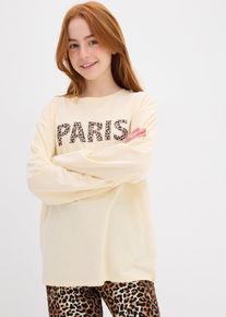 bonprix Camiseta de algodón orgánico puro con manga larga, beige, 140/146