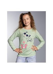 TRIGEMA , Pyjamaoberteil »Langarmshirt mit Katzen-Motiv«, (1 tlg.) , green tea , 140 , 140 , Single-Jersey