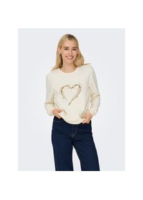 Only, Damen, Sweatshirt &raquo;ONLMARCY L/S O-NECK BOX UB CC SWT&laquo;, Cloud Dancer Detail:W. sequins heart, S, Cloud Dancer Detail:W. sequins heart, Sweater 