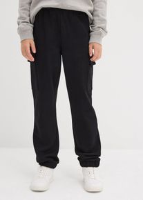 Joggebukse i 100% økologisk bomull og cargomodell, svart, størrelse 140/146, bonprix