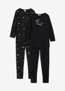Maglia lunga e leggings con cotone biologico morbido e stampa glitterata (set 4 pezzi), Nero, Taglia 152/158, bonprix