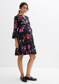 Abito chemisier pr&eacute;maman / da allattamento in satin di puro cotone, Nero, Taglia 42, bonprix