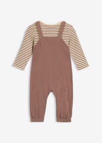 Salopette a costine con body in puro cotone biologico (set 2 pezzi), Marrone, Taglia 68/74, bonprix