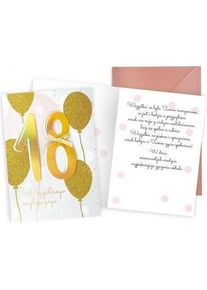 Kukartka, Geschenkverpackung, Geburtstagskarte 18. Goldene Luftballons