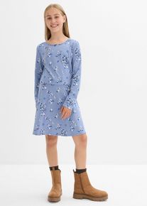 bonprix Vestido de punto de algodón orgánico puro, azul, 140/146