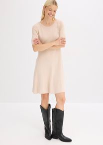 bonprix Dzianinowa sukienka z miękkiej mieszanki wiskozy, beżowy, 36/38