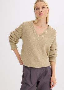bonprix Sweter oversize z dekoltem w serek, beżowy, 36/38