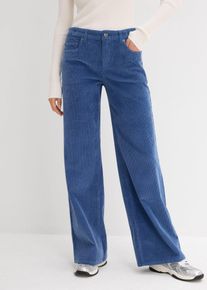 bonprix Pantaloni reiați din material elastic cu bumbac, albastru, 46