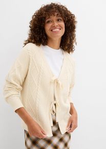 bonprix Mujer, Chaqueta de punto con lazo, beige, 44/46
