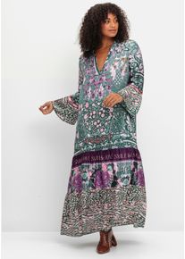 sheego loves miss goodlife Damen Maxikleid im Mustermix, mit Volants in lila-bedruckt ,Größe 48, Witt, 100% Viskose