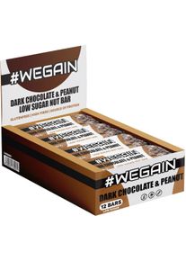 #WEGAIN Low Sugar Nut Bar, 12 x 40 g Riegel, Dark Chocolate & Peanut