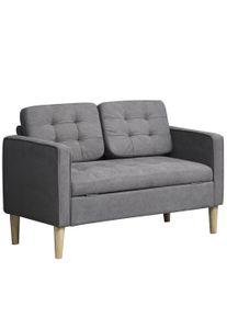HOMCOM Modern 2-Seater Loveseat Button-Tufted Fabric Couch with Storage Chest, Rubberwood Legs, Grey | Aosom Ireland