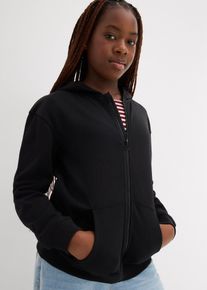 Sweat zippé à capuche en coton doux et extensible - noir - taille 140/146 - 100% coton,Viscose - bonprix