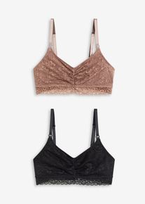 Lot de 2 soutiens-gorge d’allaitement sans armatures avec dentelle et coton - noir - taille 50/52 (XL) - bonprix