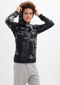 Sweat à capuche en matière douce - noir - taille 128/134 avec coton - bonprix
