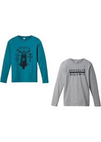 Lot de 2 T-shirts manches longues coton - pétrole - taille 152/158 - Viscose - bonprix