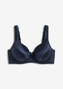 bonprix Mujer, Sujetador con tirantes acolchados y material brillante, azul, 95